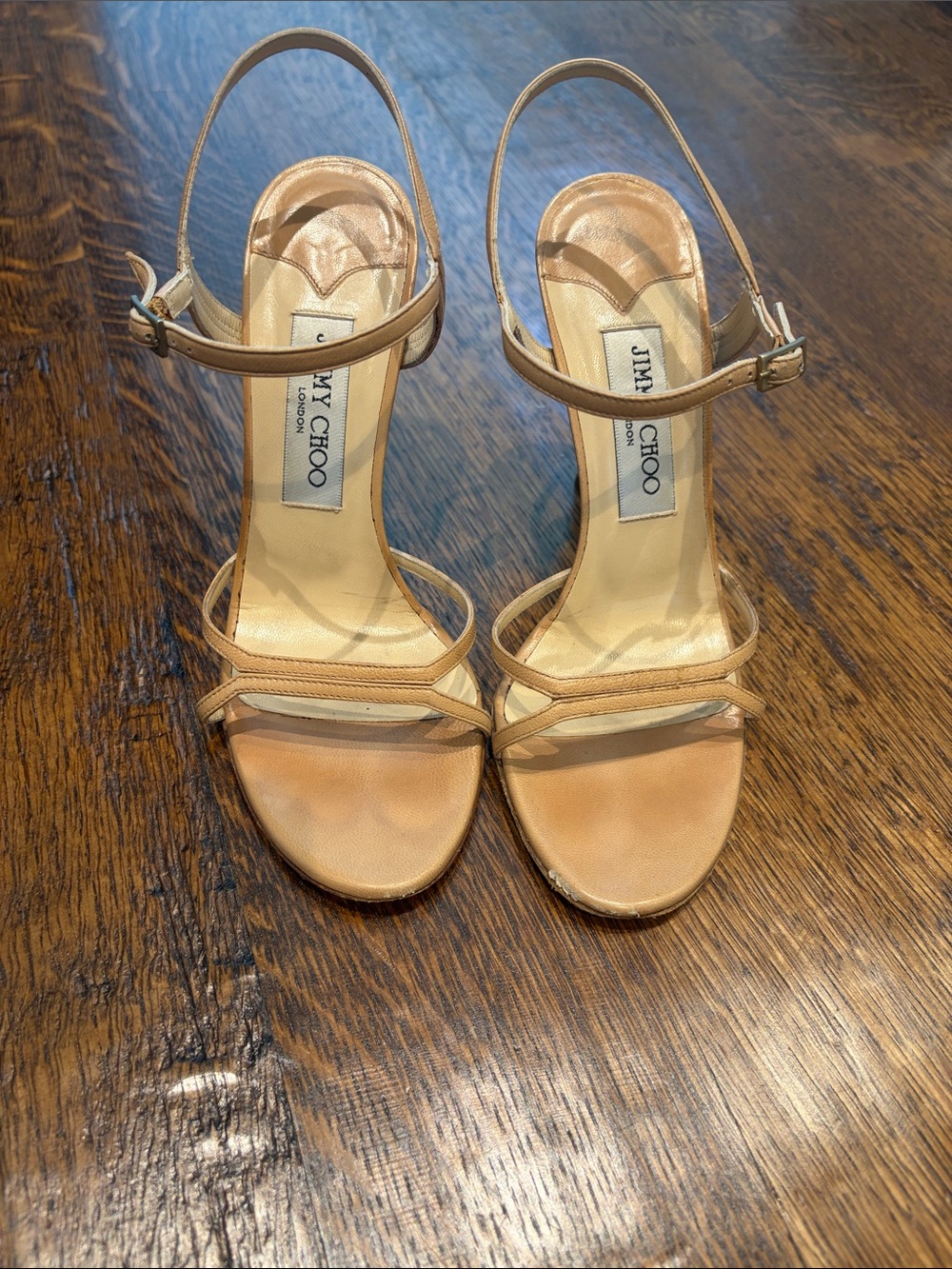 Jimmy Choo Beige Leather Strappy Slingback Heels